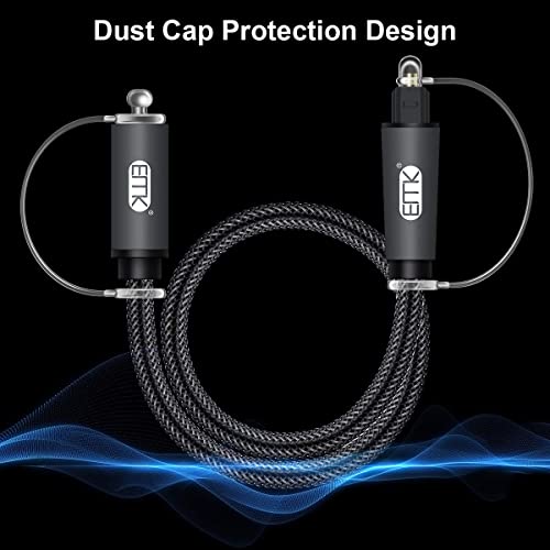 Image of EMK Optical Audio Cable(6.6ft /m) Toslink Male to Female Audio Adapter Cable,Extension Adapter Nylon Braided Cord Compatible for Home Theater, Sound Bar, TV,Xbox,and More,Black