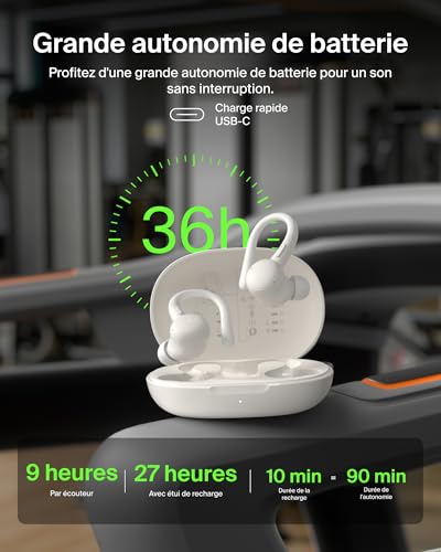 Belkin SoundForm ActiveFit Écouteurs Bluetooth Sans Fil, Micro Intégré, Recharge Rapide USB-C, Autonomie De 36h, Indice d'Étanchéité IP54, Écouteurs Sans Fil - iPhone, iPad, Galaxy, Pixel, etc - Beige