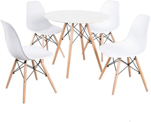 SMTE White Round Coffee Table with 4 Chairs with keychain