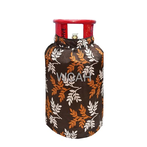 Image of Woah Cotton DustProof and Dustproof LPG Gas Cylinder Cover| Top Design Stain| Dust| DustProof PVC LPG Gas Cylinder Cover, Polyester Gas Tank Cover Fits StandardG (Pack of 2, Brown Leaf)
