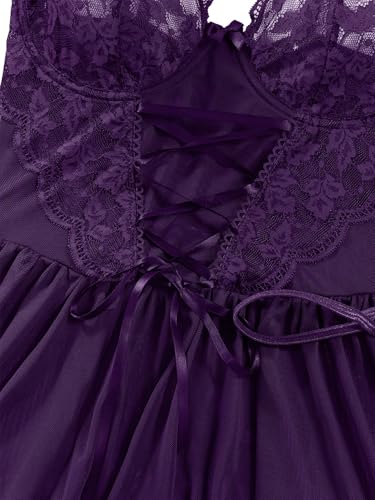 Image of Lilosy Sexy Garter Belt Mesh Lace Babydoll Lingerie Dress Set with Thong