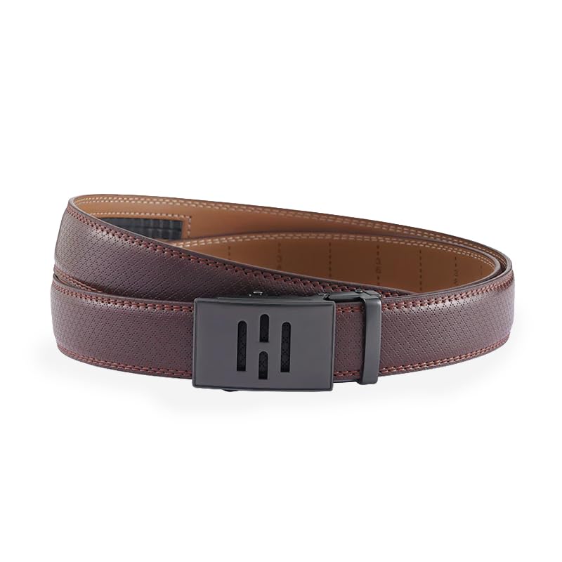 Image of HALDEN THEO Brown Belt For Men Leather Original (Adjustable Fits Up to 44 Inch Waist) Ratchet Strap with Classic Buckle & Magnetic Auto-lock