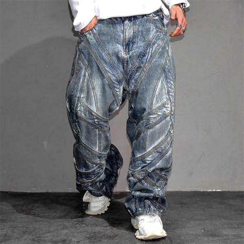 Men’S High Street Baggy Distressed Cargo Pants Button Fly Midweight Hip Hop Trendy Streetwear Full Length Jeans4