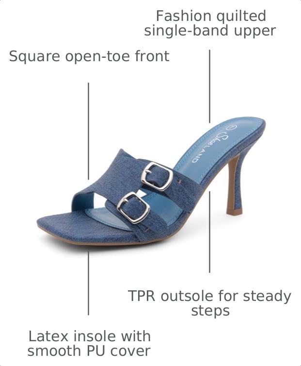 Image of Shoe Land Melrose Women's High Heels Stiletto Heeled Slides, Square Open Toe One Band Slip-On Heeled Mules - Dressy Clear Heeled Sandals for Prom Party Wedding and Vacation