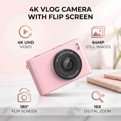 Cámara digital 4K 64MP con pantalla abatible 180° y zoom 16x miniatura 3