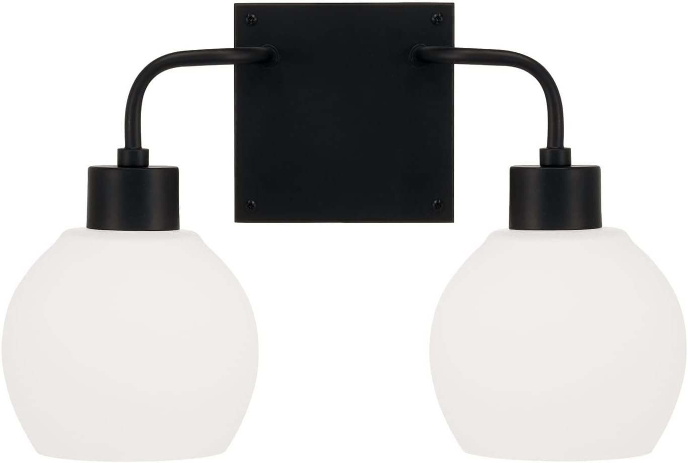 HomePlace by Capital Lighting 120021MB-540 Tanner Transitional Mid-Century White Glass Globe Vanity Light for Bathroom, 2-Light 200 Total Watts, 10" H x 15" W, Black