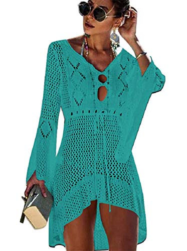 EDOTON Damen Gestrickte Strandkleid Bikini Cover Up Sommer Strand Vertuschen Bikinibluse (D- Grün)