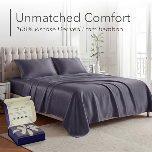 Image of DECOLURE 100% Viscose Derived from Bamboo Sheets California King Size - Luxury 4 Pc Naturally Cooling Sheets, Ultra Soft Bed Set - Deep 17 inch Pockets, Double Stitching, Oeko Tex Standard (Grey)