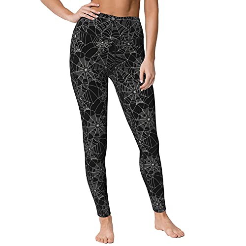Ykklima Women High Waisted Leggings Halloween Black Spiderweb Pattern Yoga Pants Tummy Control for Running Sports