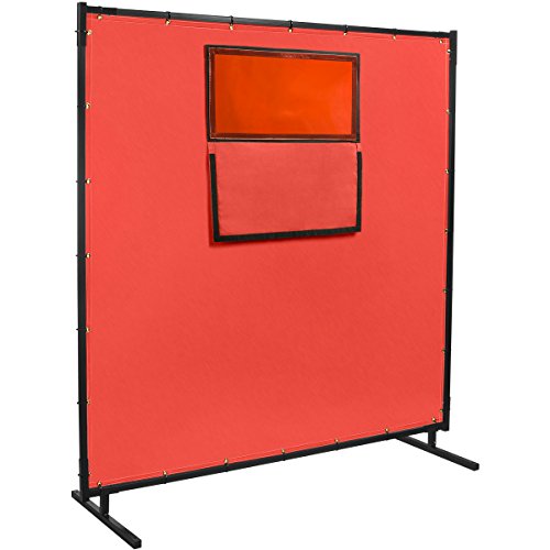 Steiner 584HD-338F-6X8 Protect-O-Screen HD with Weld-View 16-Ounce Curtain with 14 Mil ArcView Flame Retardant Orange Tinted Viewing Window with Cover Flap, Red, 6' x 8'