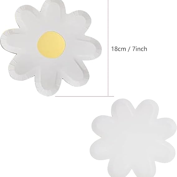 FSSTUD 30 Pcs Daisy Paper Plates Flower Shaped Dessert Plates Boho Baby Shower Paper Plates Spring Floral Party Plates Cute Summer Food Plates