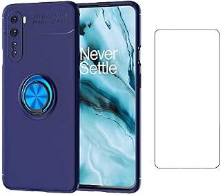 Asuwish Phone Case for Oneplus Nord/5G Tempered Glass Screen Protector Magnetic Rugged Metal Ring Stand Accessories Kickstand Shockproof Silicone Slim oneplusnord 1 plus 1plus one+ one + 1+ Blue