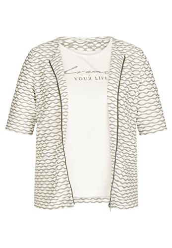 Rabe Damen Twin-Set Kurzarm, Gemustert Khaki/Weiss - 46