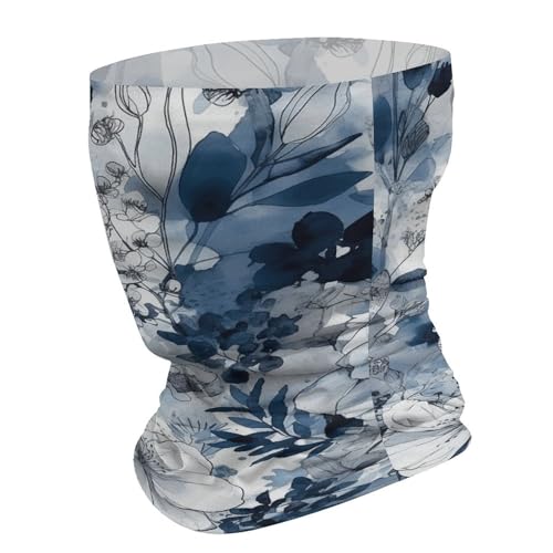 Aqua Blue Floral Pattern Face Mask para clima frío - Balaclava elástica para moto, ciclismo, esquí y más miniatura 3