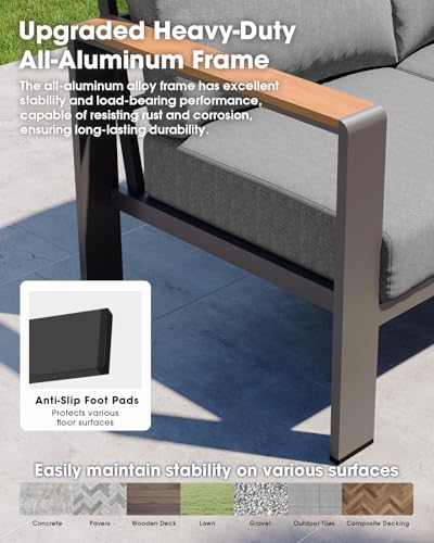Image of Aluminum Outdoor Patio Furniture Set 8 Seats, Outdoor Sectional Corner Sofa, Patio Conversation Sets with Coffee Table & Washable Thick Cushions, Outdoor Furniture for Backyard, Porch, Gray