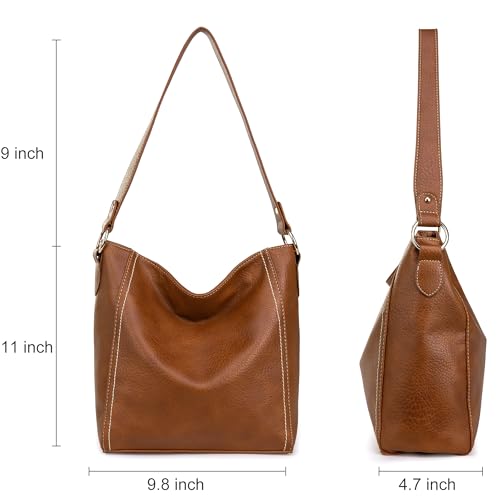 Montana West Purses for Women, Large Leather Shoulder Purses and Handbags Hobo Bags for Women, Brown, Large