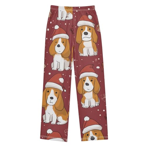 ZZXXB Christmas Beagle Snow Boys Long Pants Soft Trousers Elastic Waist Kids Lounge Bottoms with Pockets S-XL