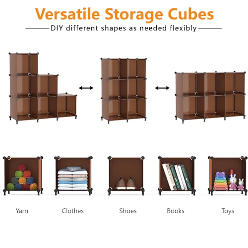 Image of AWTATOS Cube Storage Organizer, Storage Cubes Shelves Bookshelf, 6 Cube Closet Organizers and Storage, DIY Stackable Plastic Clothes Organizer Shelving for Bedroom, Home, Cocoa Brown