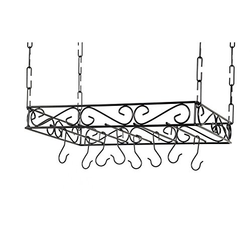 Concept Housewares Rod Iron Pot Rack Rectangular, Black, 24 inch