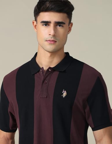 Image of U.S. Polo ASSN. Striped Slim Fit Polo T Shirts for Men - 100% Cotton, Half Sleeves Mens Tshirt