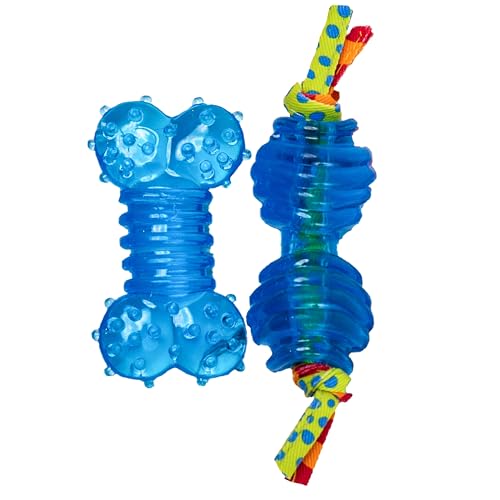 Petstages Mini Orka Chew Pair - Giochi masticabili per cani Bone e Dumbbell - blu royal - confezione da 2