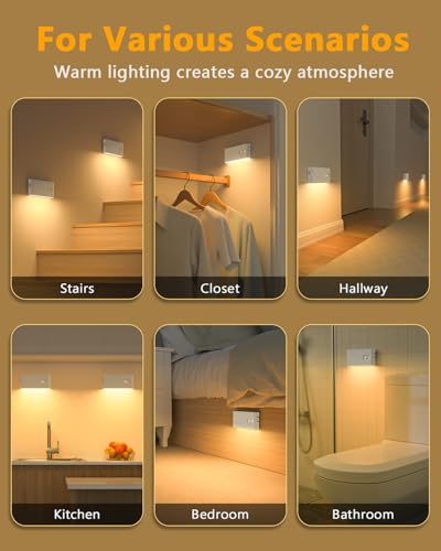WILLED Stair Lights Indoor,Warm White Rechargeable Night Light,Wireless Motion Sensor Night Light,Battery Stick On Light - Additional View