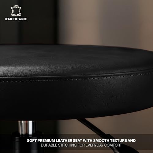 Image of DIYA Seating Nexa Round Stool (1 Year Warranty) with Adjustable Height, Wheels and Bonded Leather Upholstery, Sitting Stool for Salon, Doctor, Medical, Spa, Restaurant, Kitchen, Musicians- Black