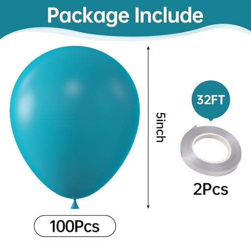 Image of KALOR Retro Peacock Blue Balloons,100 Pcs 5 Inch Mini Matte Latex Balloons for Balloon Garland Arch, Birthday Decoration, Wedding Party, Baby Shower Decorations