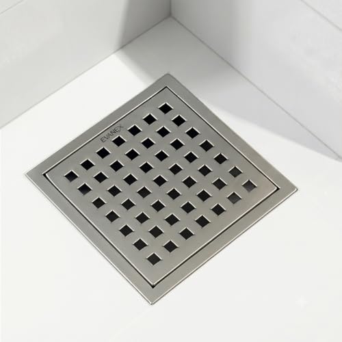 Image of EVANEX Square Bathroom Drainer | Shower Drainer Channel | 5x5 Inches Floor Drain | 304 Stainless Steel Waste Water Floor Drain with Cockroach Trap | Bathroom Jali | Bathroom Accessories Set