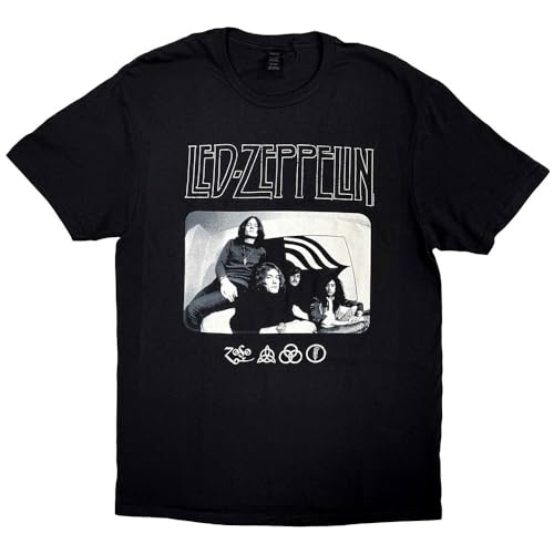 T-shirt Led Zeppelin noir XXL à col rond imprimé de la photo logo rétro