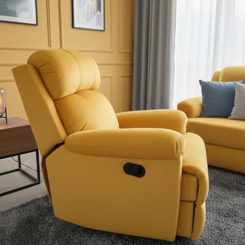 Image of Fabric Livo Recliner Sofa Chair Single Seater for Living Room, Office Manual Push Back Recliner Sofa Chair with Cushioned Armrest & Back Support (Yellow)
