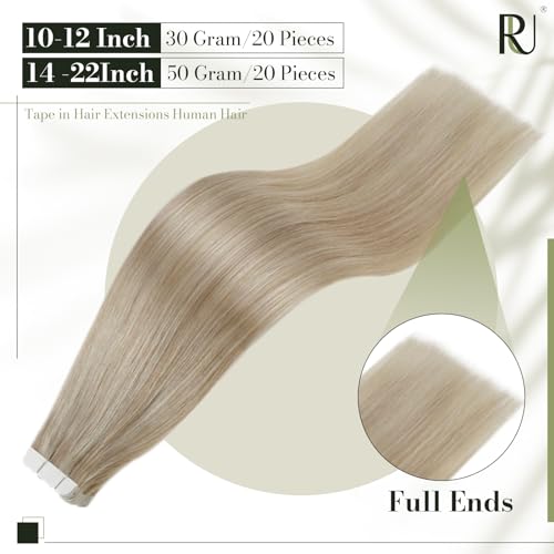 RUNATURE Tape in Hair Extensions Human Hair Ash Blonde with Bleached Blonde Invisible Tape Hair Extensions Real Human Hair 24 Inch for Women Remy Straight Hair 20 Pcs/50g #P18/60 - Image 3