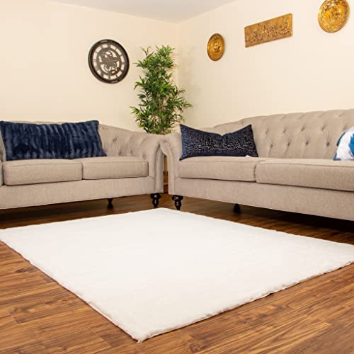 Super Area Rugs Ultra Soft Faux Rabbit Fur Chair Couch Cover Area Rug for Bedroom Floor Sofa Living Room, Snow White, 5 x 7 Feet