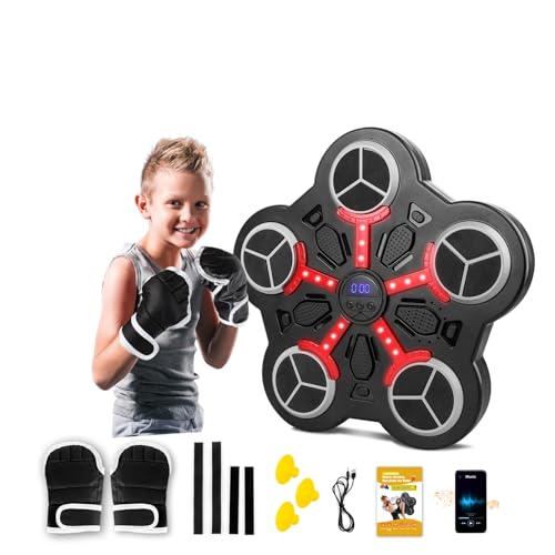 Music Boxing Machine Wall Mounted Bluetooth Smart Boxing Machine for Kids with Workout Gloves Two Installation Methods Music Boxing Machine with Scoring Function for Home (Red)