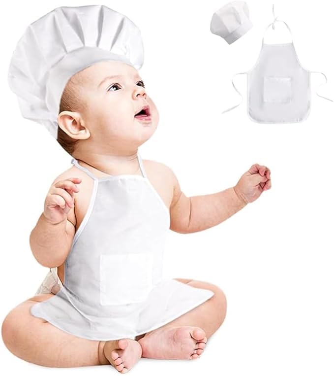Nicoone Disfraz de chef para bebé recién nacido, sombrero y delantal, disfraz de chef para niños y niñas, accesorios de fotografía (Niños 12 24 meses)