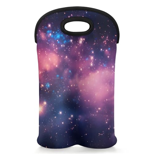 GzLeyigou 2 Bottles Starry Sky Wine Bag Sleeve Totes Neoprene Protective Wine Carrier Bag for Wine,Water, Champagne, Beer, Baby Bottles,Gift 14.5 x 10 Inches