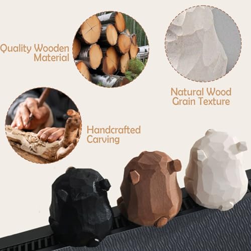Figuras decorativas de oso talladas a mano de madera 2-pack miniatura 3