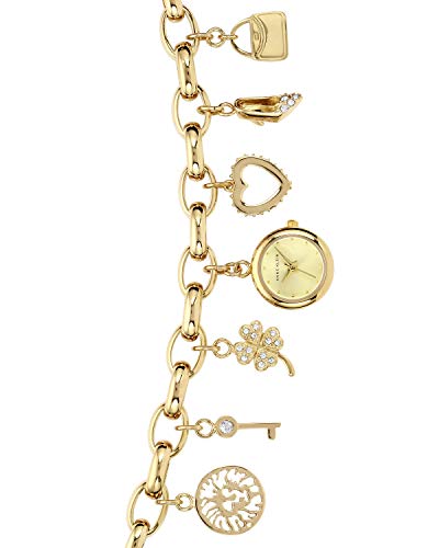 Anne Klein Women's Premium Crystal Accented Gold-Tone Charm Bracelet Watch, 10/7604CHRM2