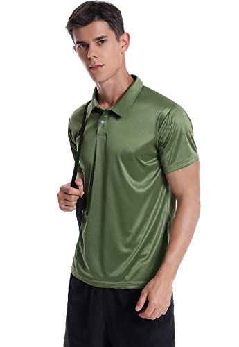 Xelky Mens Dry Fit Polo Shirts Golf Short Sleeve Moisture Wicking Athletic Casual Collared Top Shirt With Buttons 4 Packs Black/Gray/Army Green/Blue L #TOP2