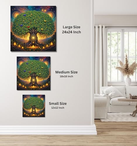Image of Kunj Cart Kalpavriksha Tree Painting | 8+ DESIGNS | Kalpvriksh Tree Wall Painting | Lucky Tree Wall Art For Living Room, Bedroom and Office Decor | Canvas Painting for Wall Decoration (Design - D, 12x12 Inch, Framed)