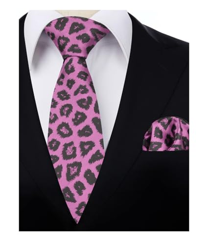 Image of Alizeal Men's Leopard Print Tie Set 3.15'' Necktie with Pocket Square Gift Box for Wedding and Fashion Occasions