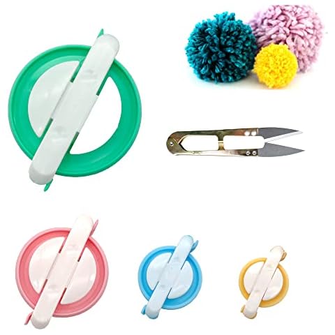 Pompom Maker Kit - 4 Sizes Pom Pom Making Tool Set with Small Scissors, Easy Way to Make Pompoms Cover