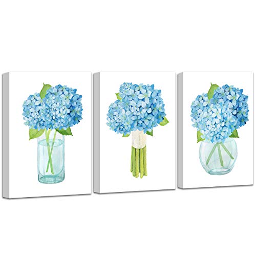 Wall Art for kitchen Blue Hydrangea Nordic Simple Hand Painted Watercolor Decoration Bathroom