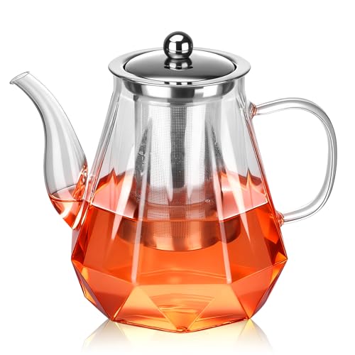 Esilihom 1200ml Glass Teapot with Infuser, Borosilicate Teapot for Loose Tea, Heat-Resistant and Stovetop Safe