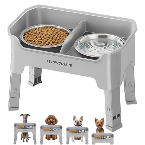 URPOWER Mess Proof Elevated Dog Bowls 4 Height Adjustable Raised Bowl Stand with 2 Stainless Steel...