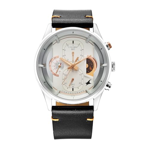 Image of Fastrack Opulence Quartz Chronograph Silver Dial Black Leather Strap Watch for Guys - NT3315KL02