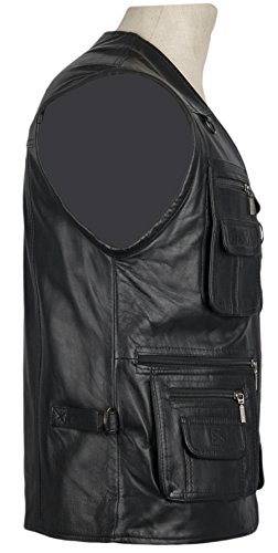 MDM Herren Lederweste, Freizeitweste, Jagdweste, Anglerweste, Chopperweste, Rockerweste, Bikerweste,, Schwarz, 3XL