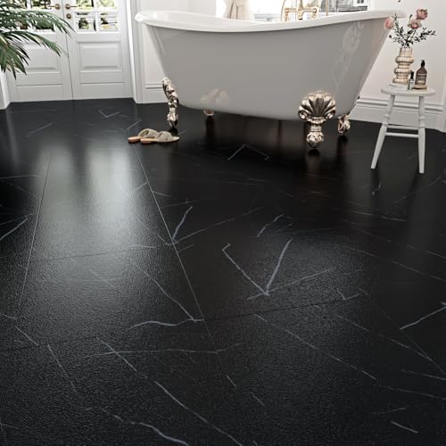 WESTICK Thick Black Marble Peel and Stick Floor Tile Waterproof