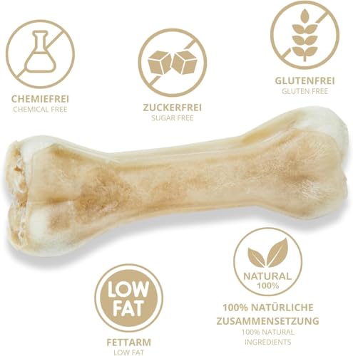 GUSTO PETS Kauknochen für Hund mit Strauß 12 cm - 100% Natürlicher Hundeknochen, leicht verdaulicher Protein-Snack, Ergänzungsfuttermittel für Hunde, ohne Zusatzstoffe, Hergestellt in der EU