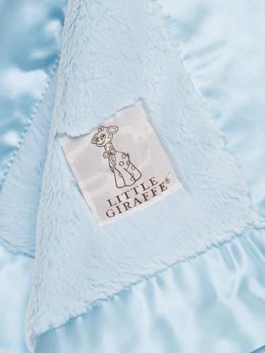 Image of Little Giraffe Luxe Ultra-Plush Mini Blanky 17″x17″ - Baby Security Blanket & Lovey, Faux-Fur Plush with Satin Border, Newborn Infant Snuggle Blanket Gift - Blue
